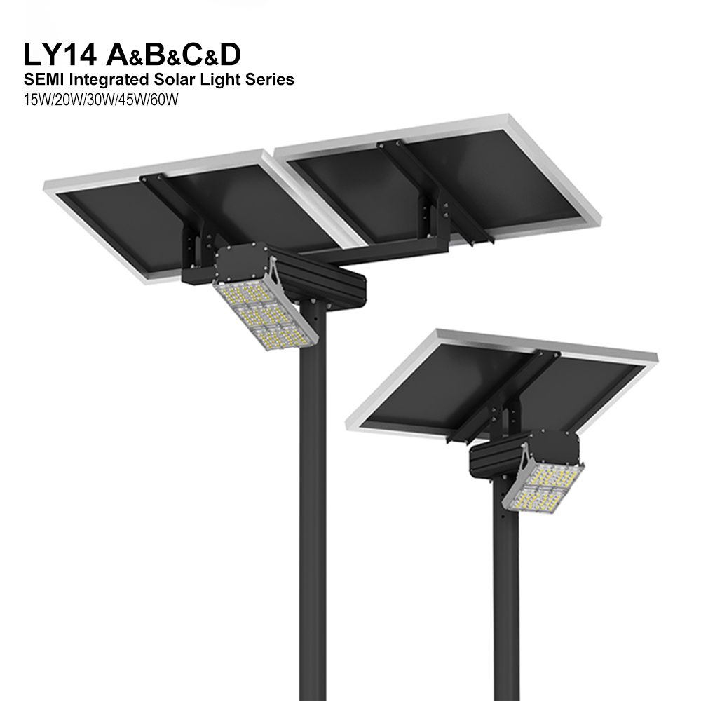 Alumbrado público solar Farola Sistema semiintegrado 15w 20w 30w 45w 60w Farola solar LED para exteriores